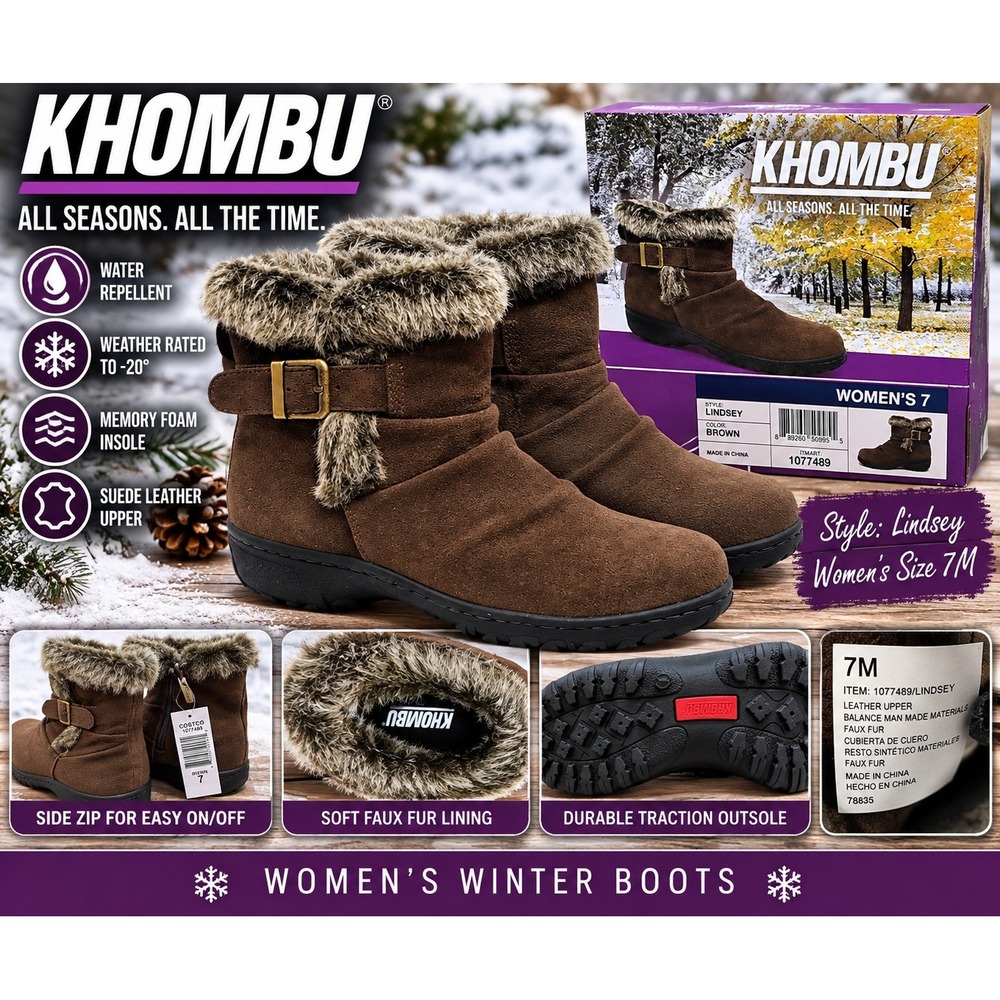 Khombu Lindsey Women 7 Brown Suede Leather Faux Fur Winter Boots 1077489